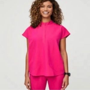 Figs Rafaela Mandarin Collar Scrub Shocking Pink